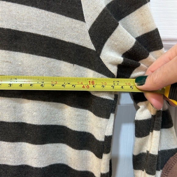 Always Me Linen Blend Lightweight Striped Cardigan Elbow Patches Women Sz M - Picture 5 of 7